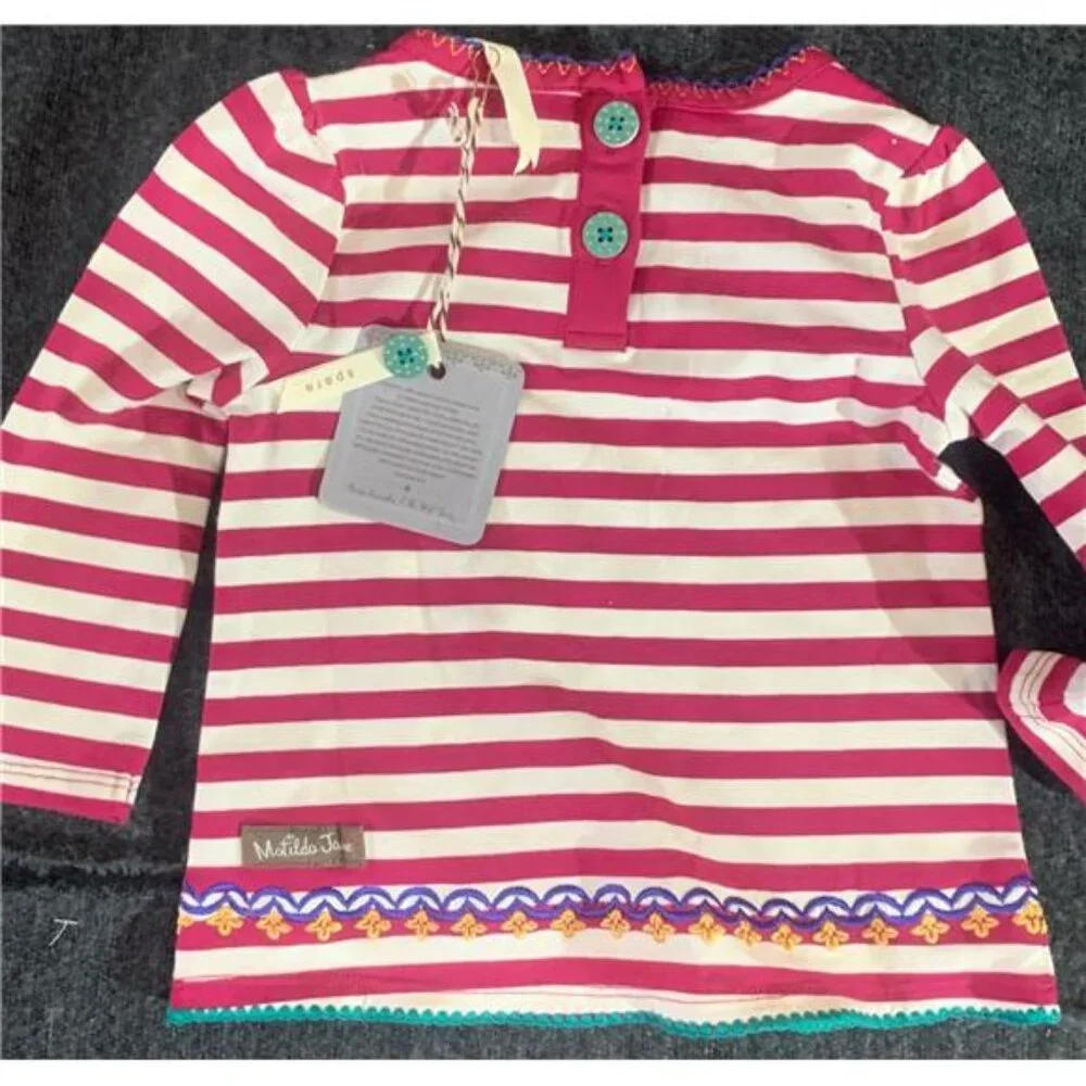 Matilda Jane Striped Long Sleeve‎ Shirt Bow Pocket Girls 12 18 Months